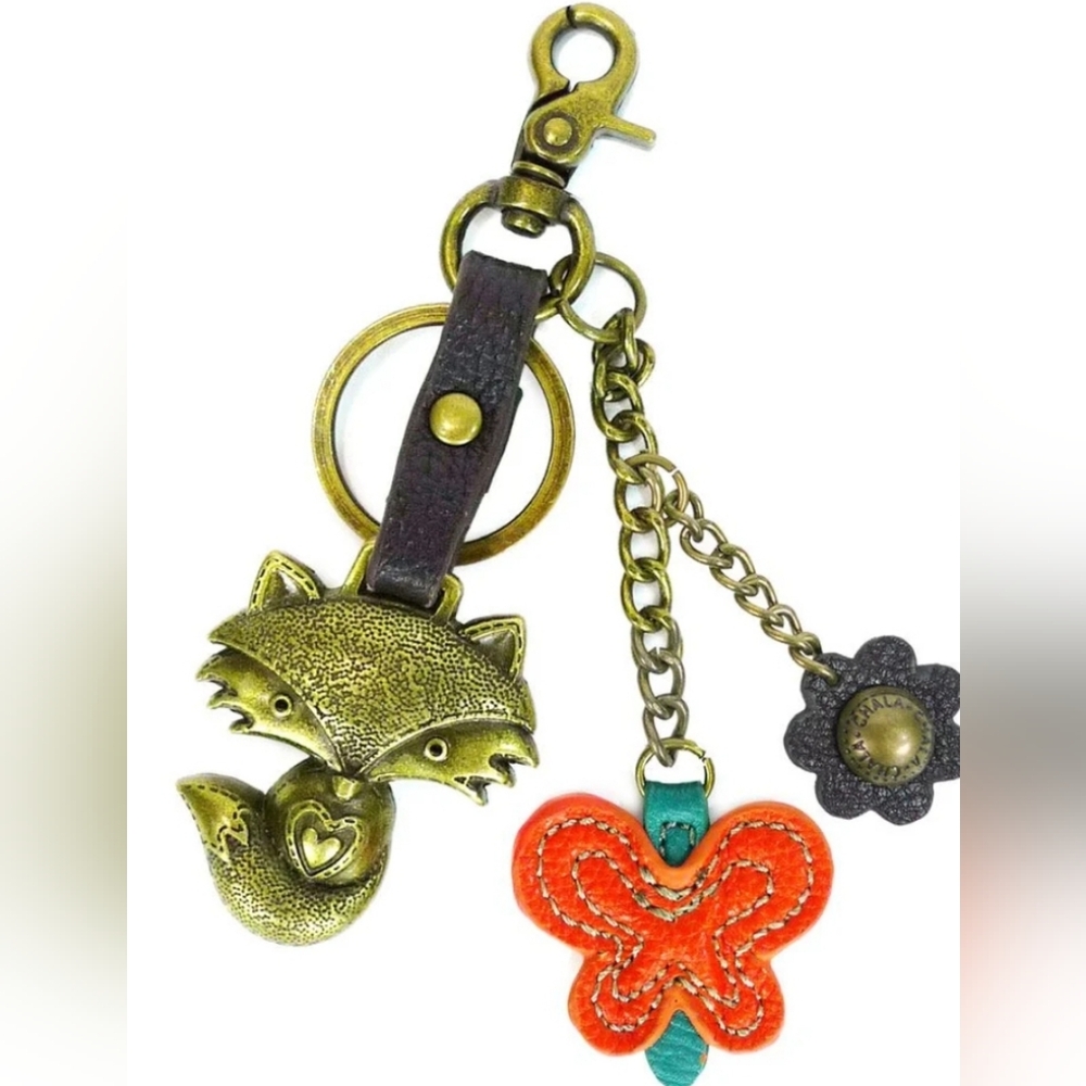 Chala Fox and Flower Keychain Metal Charming Keychain NWT